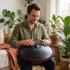 sonodrum handpan hybrid in schwarz von mann indoor gespielt