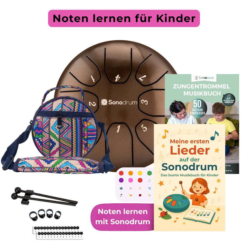 Sonodrum Kinder Starter Set – Zungentrommel mit bunter Tasche, Schlägeln und Zubehör