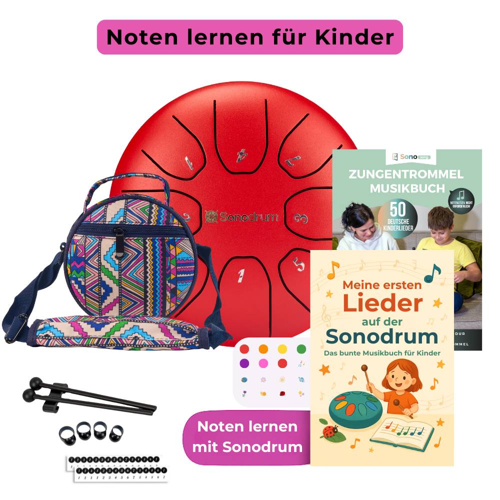Sonodrum Kinder Starter Set – Zungentrommel mit bunter Tasche, Schlägeln und Zubehör
