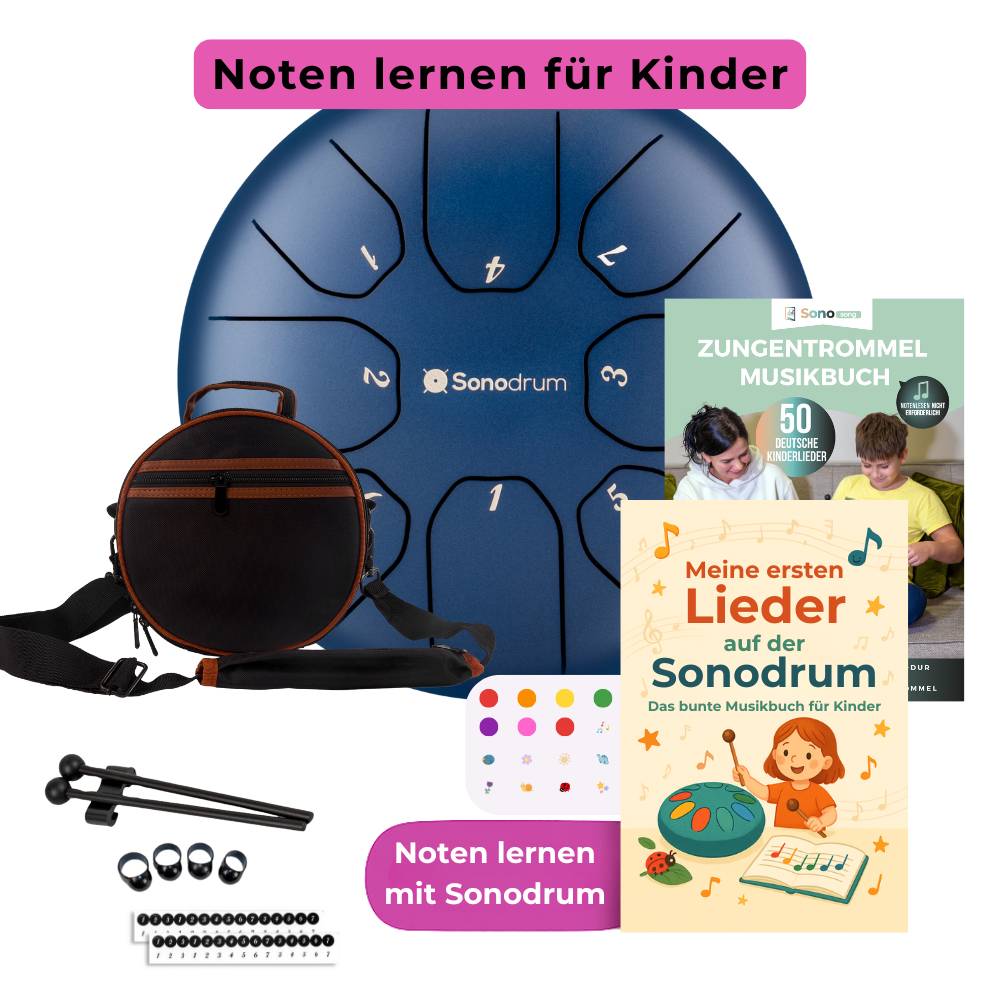 Sonodrum Kinder Starter Set – Zungentrommel mit bunter Tasche, Schlägeln und Zubehör