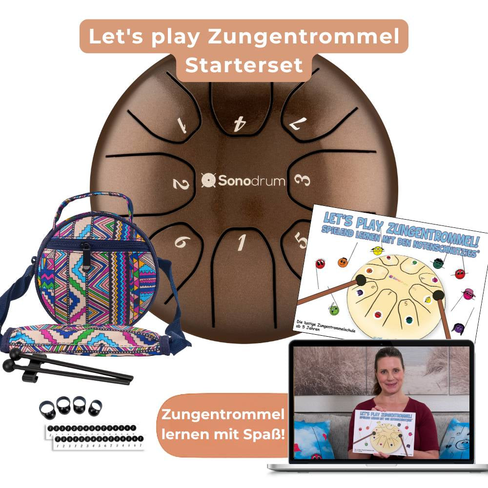 Sonodrum „Standard“ – Let’s Play Zungentrommel Kinder Starterset – Zungentrommel + Lernheft, Sticker & Videokurs | Floh im Ohr TV