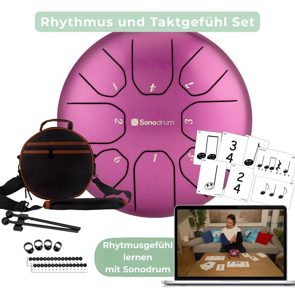 Sonodrum „Standard“ Rhythmus-Set – Zungentrommel (14/20 cm) + Happy Beatz Lernkarten & Videokurs | Floh im Ohr TV