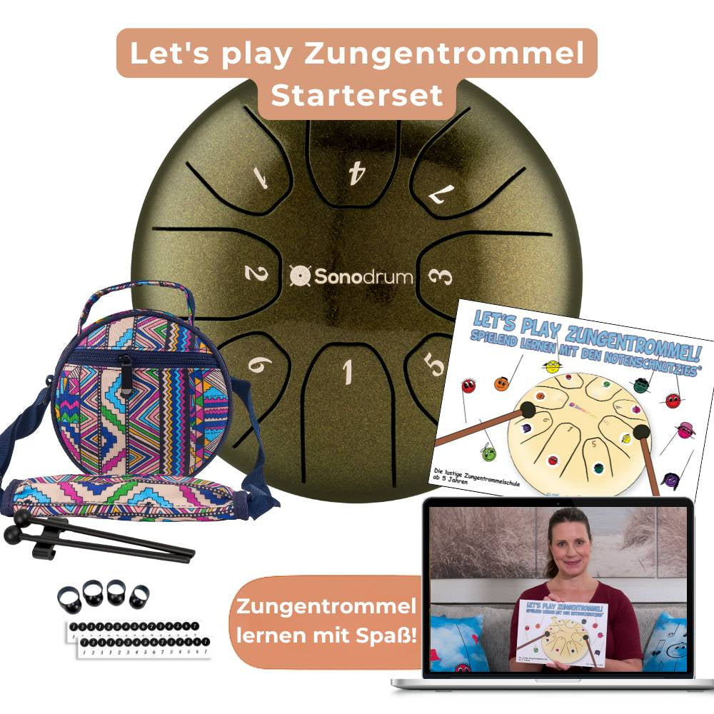 Sonodrum „Standard“ – Let’s Play Zungentrommel Kinder Starterset – Zungentrommel + Lernheft, Sticker & Videokurs | Floh im Ohr TV