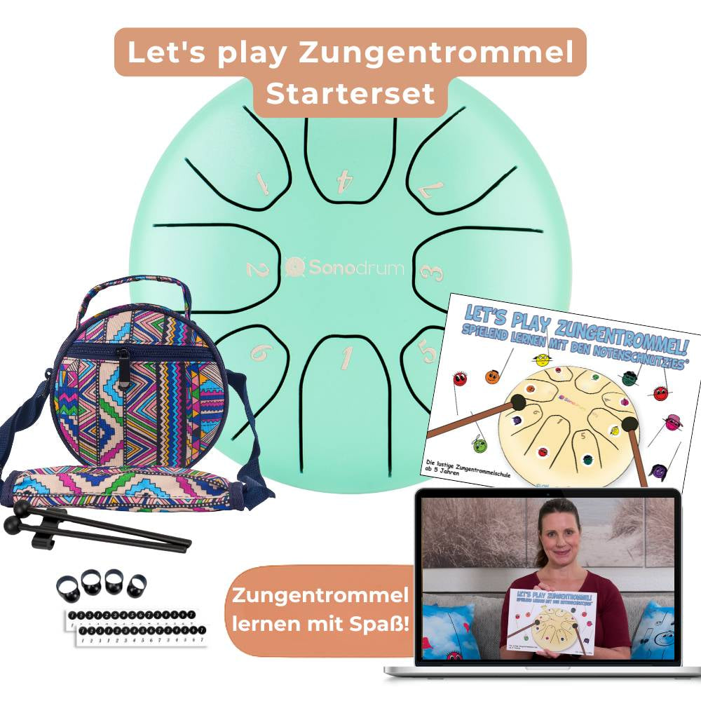 Sonodrum „Standard“ – Let’s Play Zungentrommel Kinder Starterset – Zungentrommel + Lernheft, Sticker & Videokurs | Floh im Ohr TV
