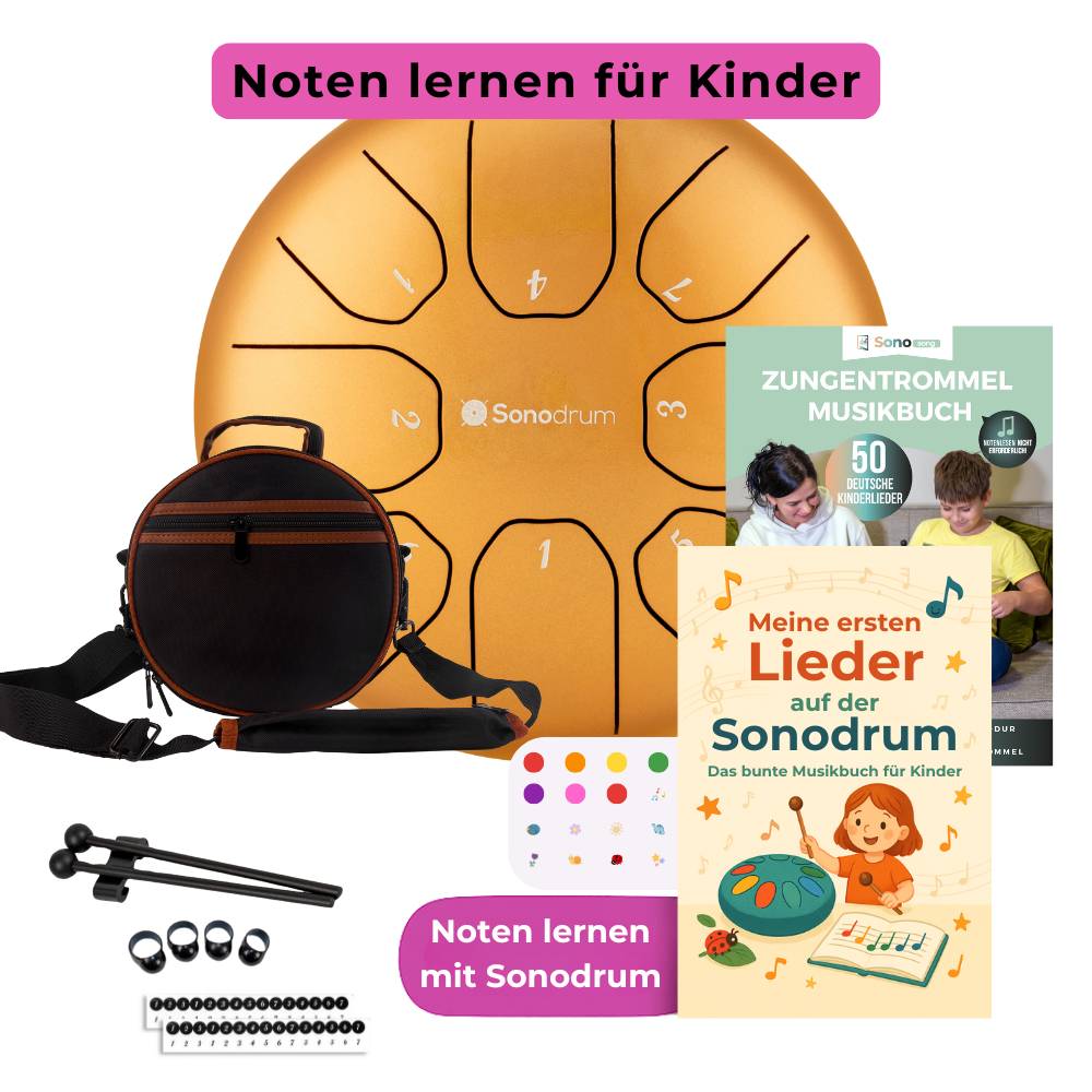 Sonodrum Kinder Starter Set – Zungentrommel mit bunter Tasche, Schlägeln und Zubehör