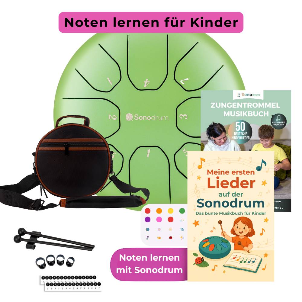Sonodrum Kinder Starter Set – Zungentrommel mit bunter Tasche, Schlägeln und Zubehör