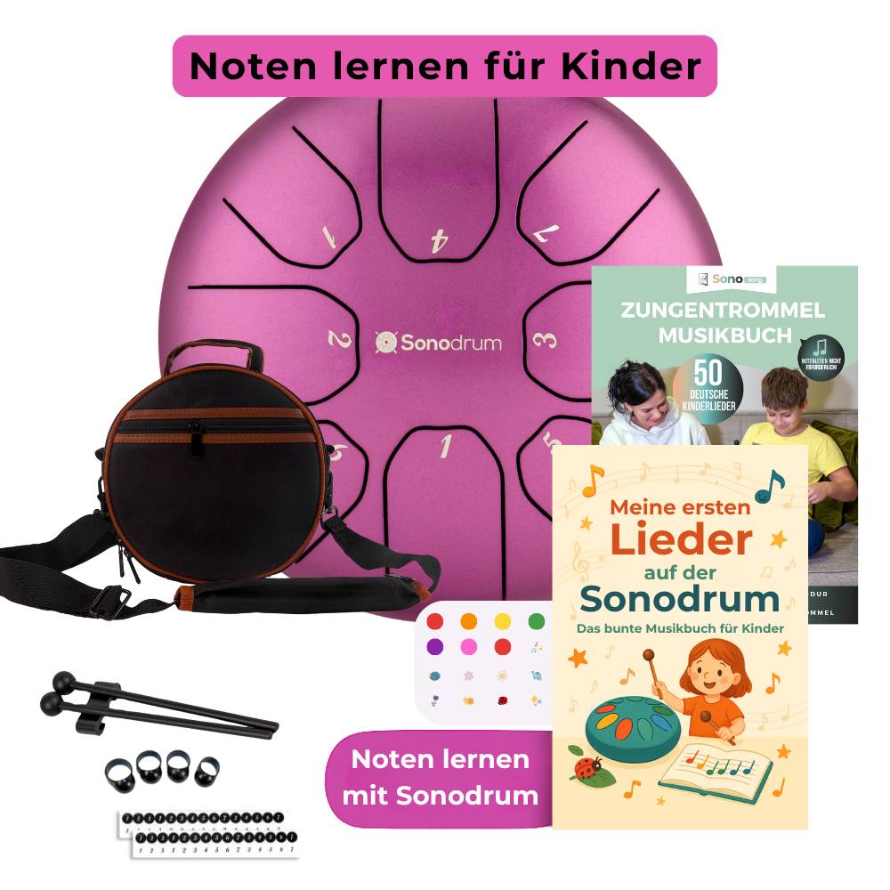 Sonodrum Kinder Starter Set – Zungentrommel mit bunter Tasche, Schlägeln und Zubehör