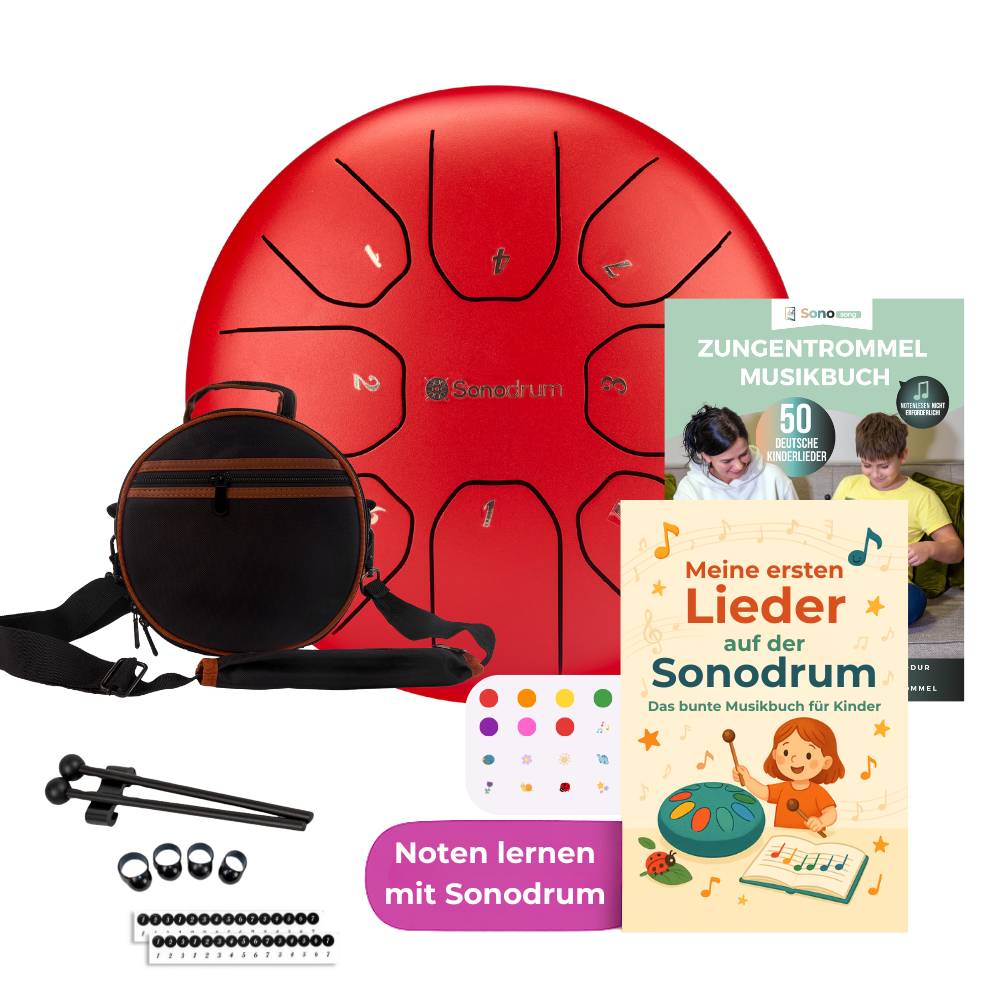 Sonodrum Kinder Starter Set – Zungentrommel mit bunter Tasche, Schlägeln und Zubehör