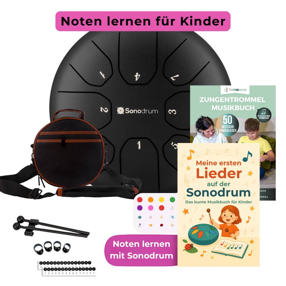 Sonodrum Kinder Starter Set – Zungentrommel mit bunter Tasche, Schlägeln und Zubehör