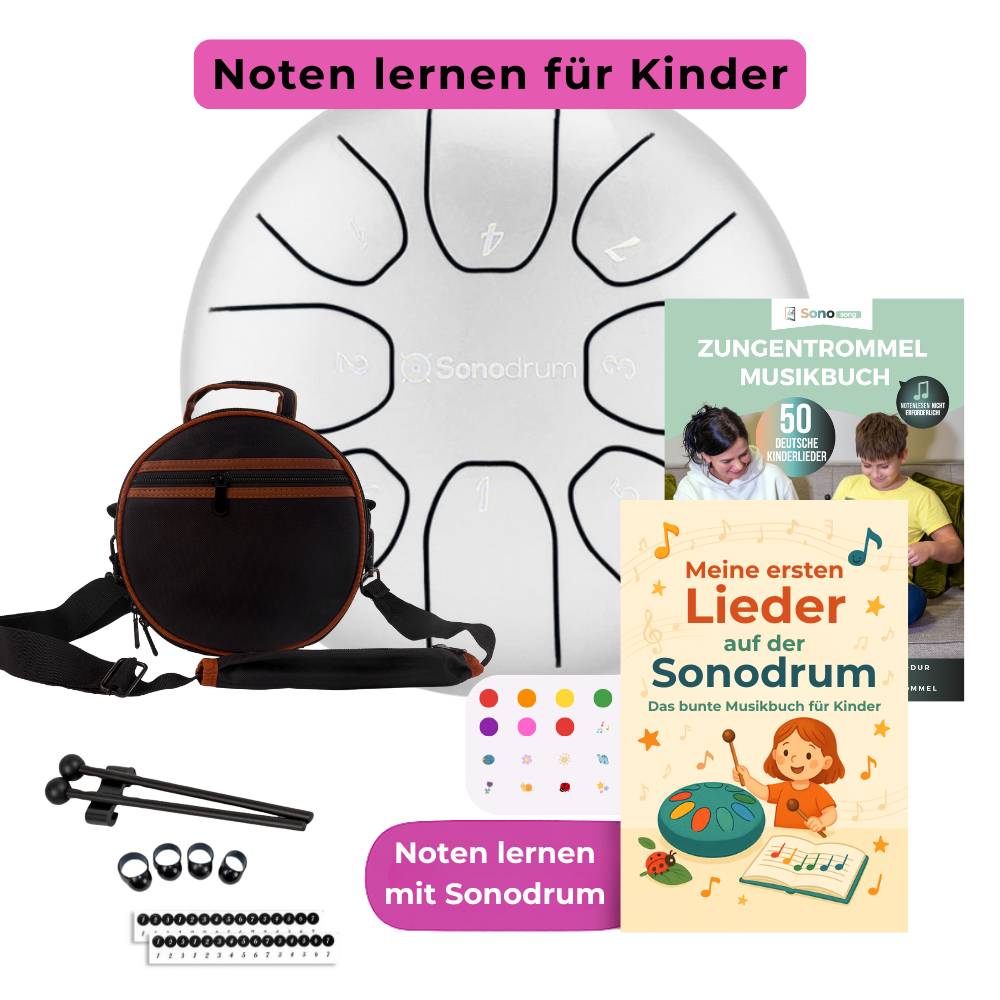 Sonodrum Kinder Starter Set – Zungentrommel mit bunter Tasche, Schlägeln und Zubehör