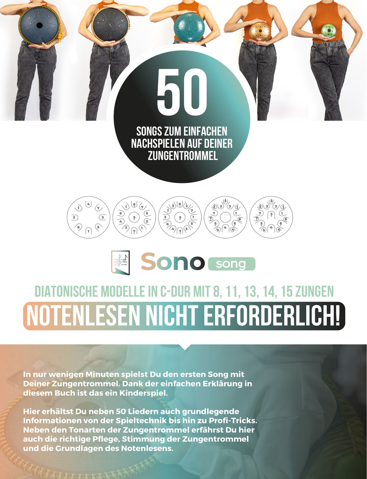 Zungentrommel Musikbuch - 50 Klangreisen durch die Vier Jahreszeiten - Für Zungentrommeln in C-Dur - PDF zum Download