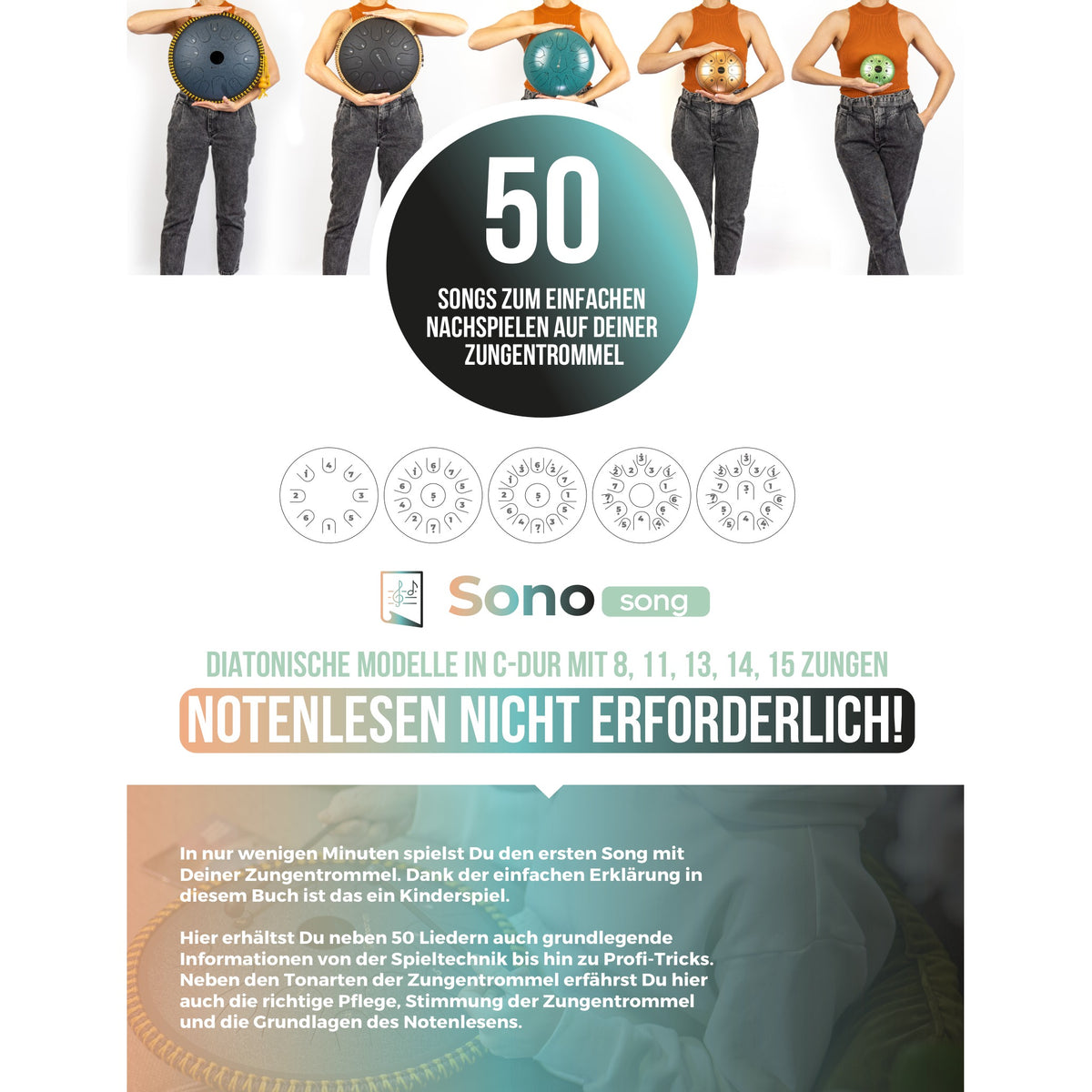Zungentrommel Musikbuch - 50 Traumklänge zum Einschlafen - Für Zungentrommeln in C-Dur - PDF zum Download