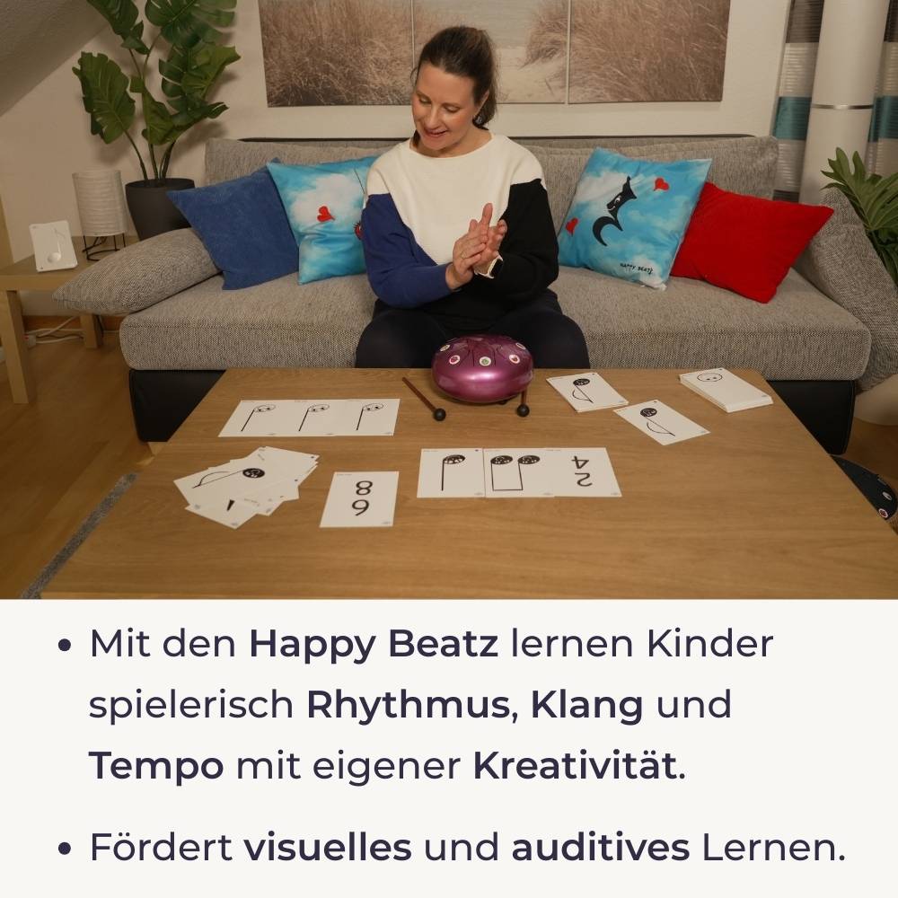 Sonodrum „Standard“ Rhythmus-Set – Zungentrommel (14/20 cm) + Happy Beatz Lernkarten & Videokurs | Floh im Ohr TV