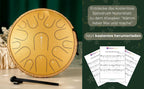 Zungentrommel in Gold mit Notenzahlen und kostenloses Frühlings-Notenblatt „Komm, lieber Mai und mache“ zum Download auf sonodrum.net