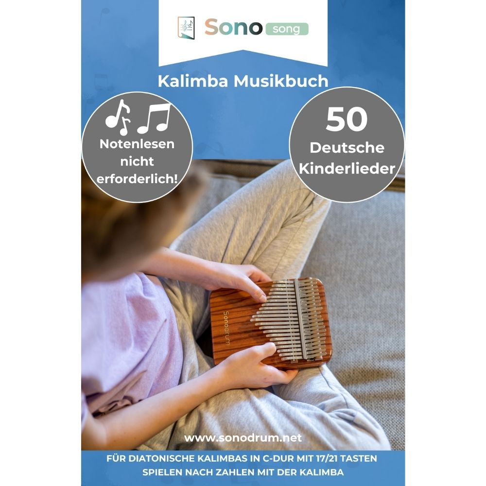 Kalimba Musikbuch - 50 Deutsche Kinderlieder - Für alle Kalimbas in C-Dur mit 17 / 21 Tasten - PDF zum Download - Coverbild