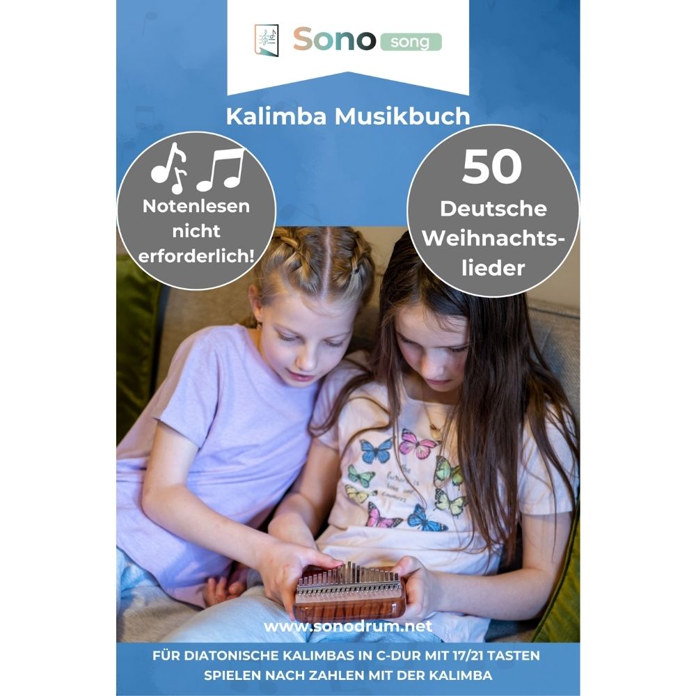 Kalimba Musikbuch - 50 Deutsche Weihnachtslieder - Für alle Kalimbas in C-Dur mit 17 / 21 Tasten - PDF zum Download - Coverbild
