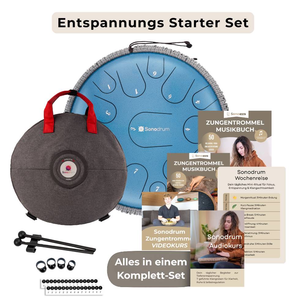 Sonodrum Entspannungs Starter Set – Zungentrommel mit Tasche, Kursmaterialien und Zubehör