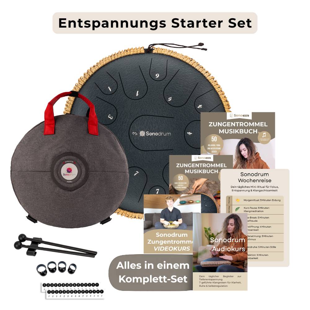 Sonodrum Entspannungs Starter Set – Zungentrommel mit Tasche, Kursmaterialien und Zubehör