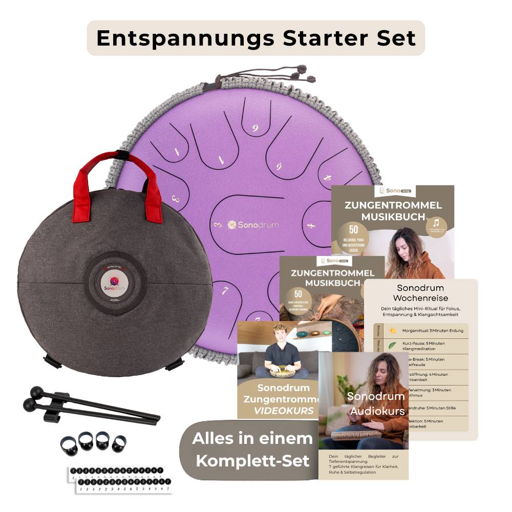 Sonodrum Entspannungs Starter Set – Zungentrommel mit Tasche, Kursmaterialien und Zubehör
