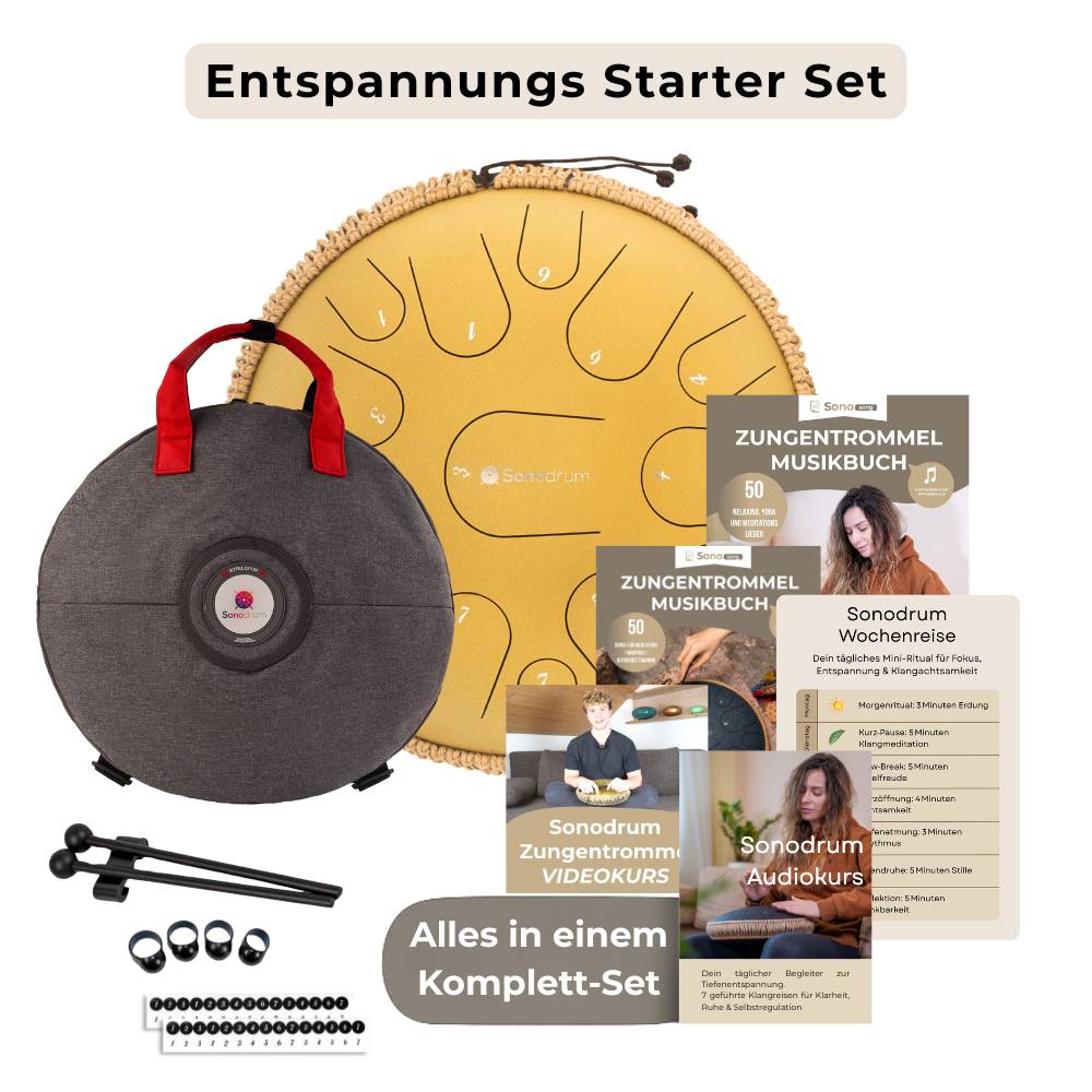 Sonodrum Entspannungs Starter Set – Zungentrommel mit Tasche, Kursmaterialien und Zubehör