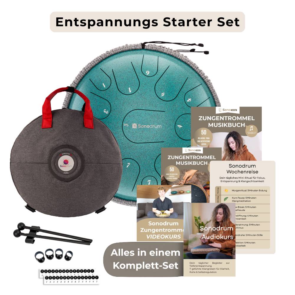 Sonodrum Entspannungs Starter Set – Zungentrommel mit Tasche, Kursmaterialien und Zubehör