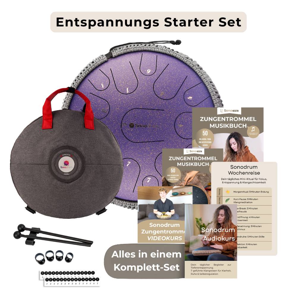 Sonodrum Entspannungs Starter Set – Zungentrommel mit Tasche, Kursmaterialien und Zubehör