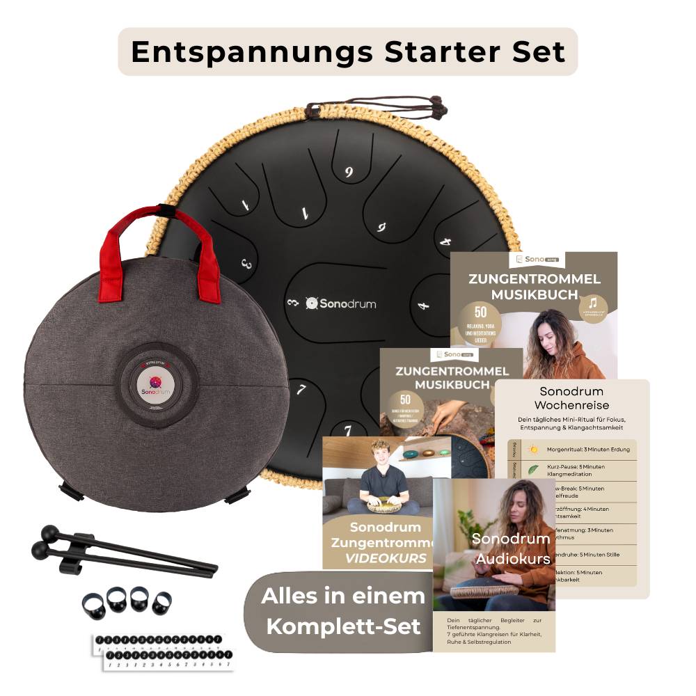 Sonodrum Entspannungs Starter Set – Zungentrommel mit Tasche, Kursmaterialien und Zubehör