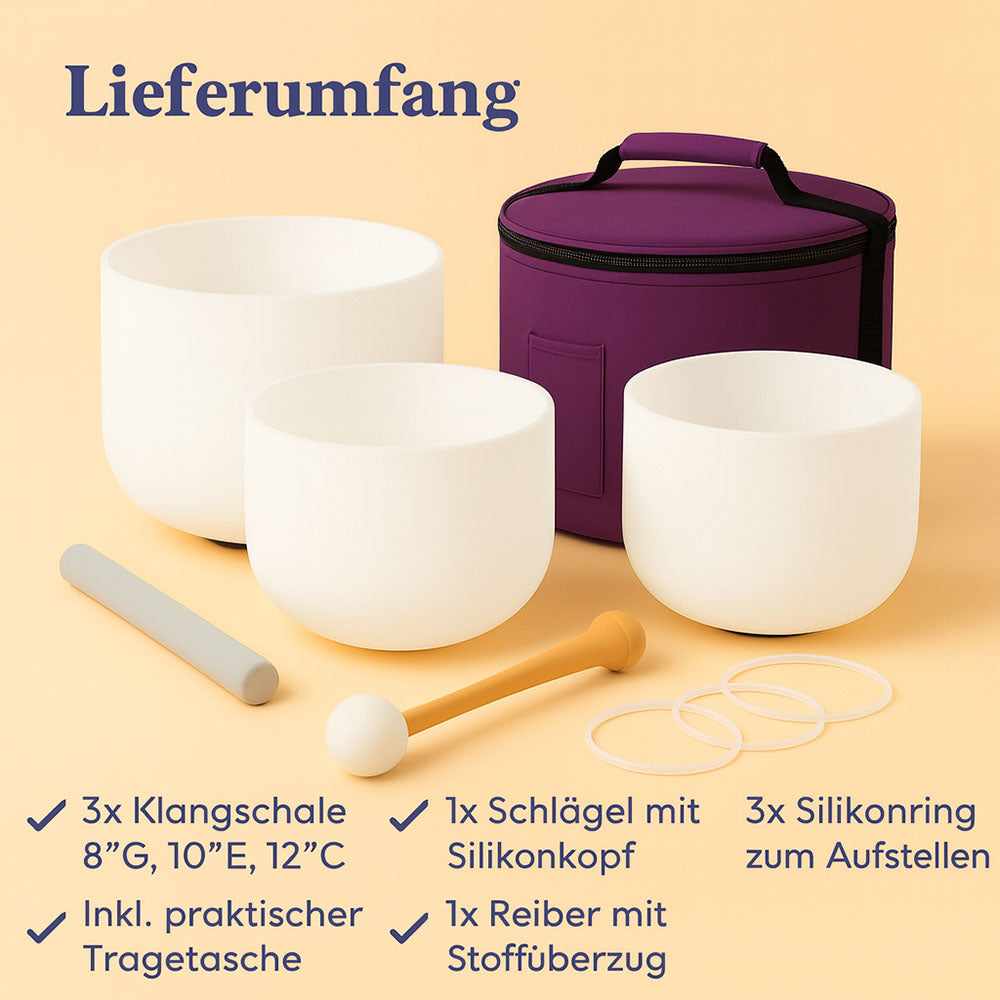 Sonodrum 3er-Set Kristallklangschalen – Harmonie Trilogie 432 Hz | Meditation & Entspannung