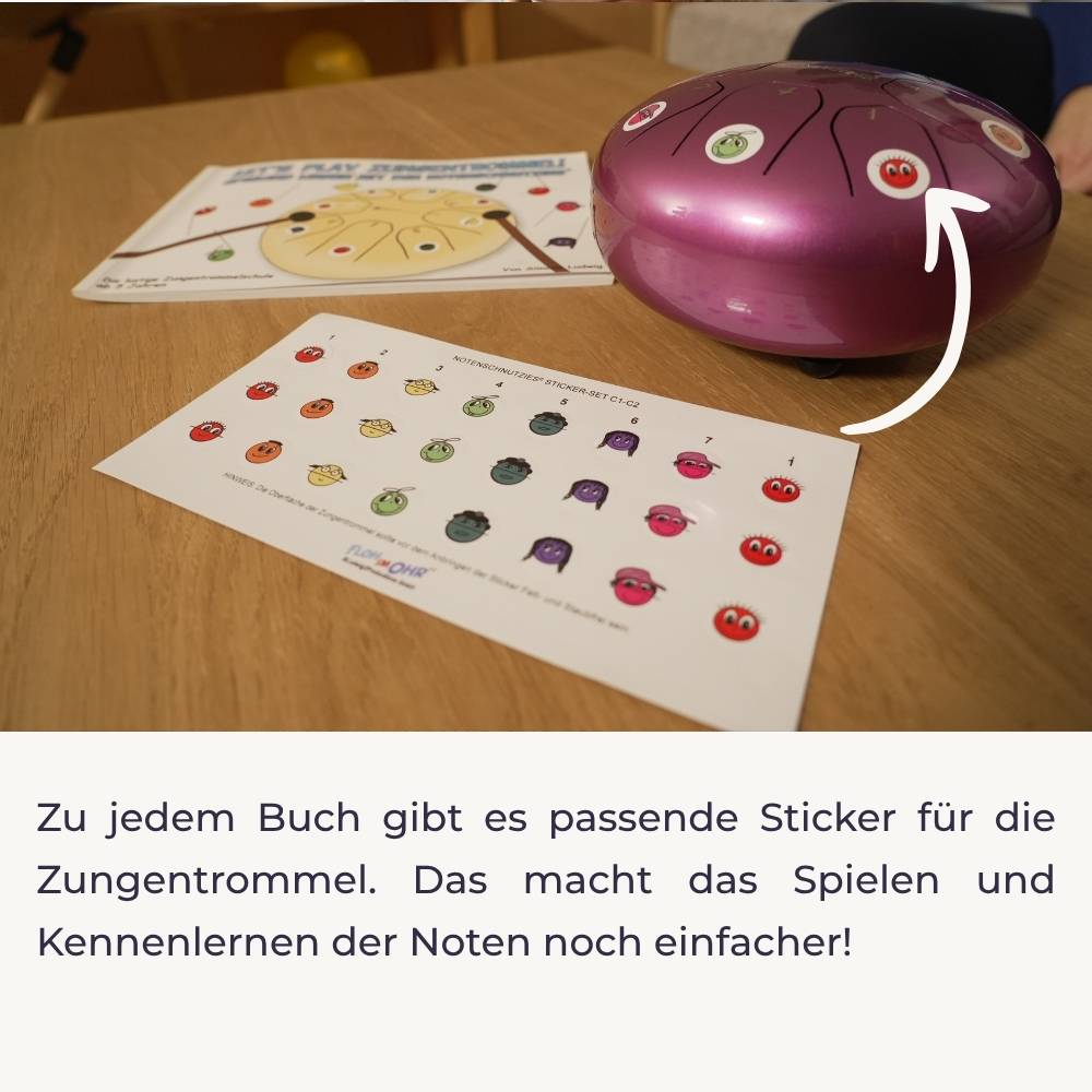 Sonodrum Let’s Play Zungentrommel Komplett-Set – Lernheft + Stickerbogen + Videokurs - Floh im Ohr TV 3