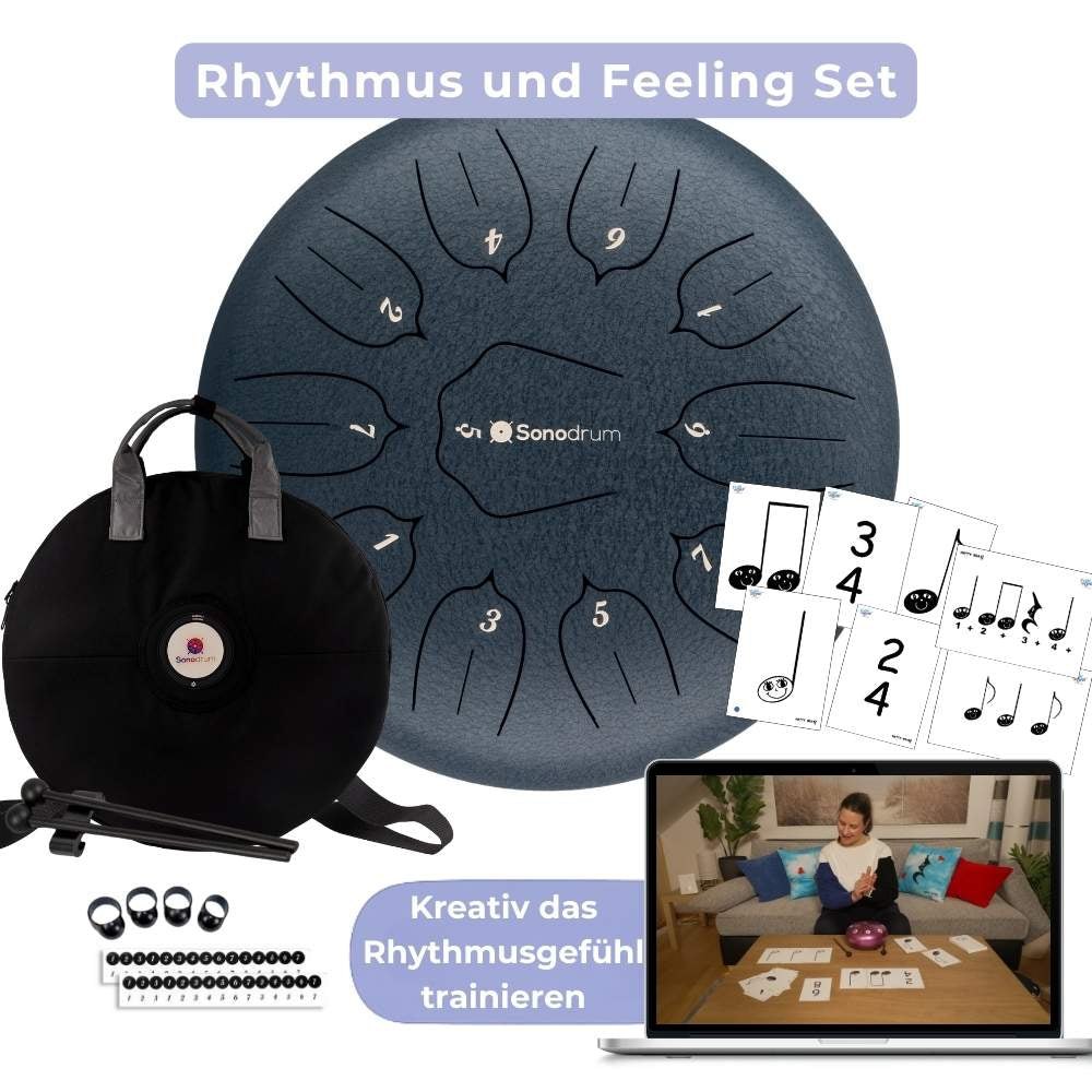 Sonodrum „Standard“ 30 cm – Rhythmus & Feeling Set – 11 Zungen + Happy Beatz® Karten & Videokurs | Floh im Ohr TV2