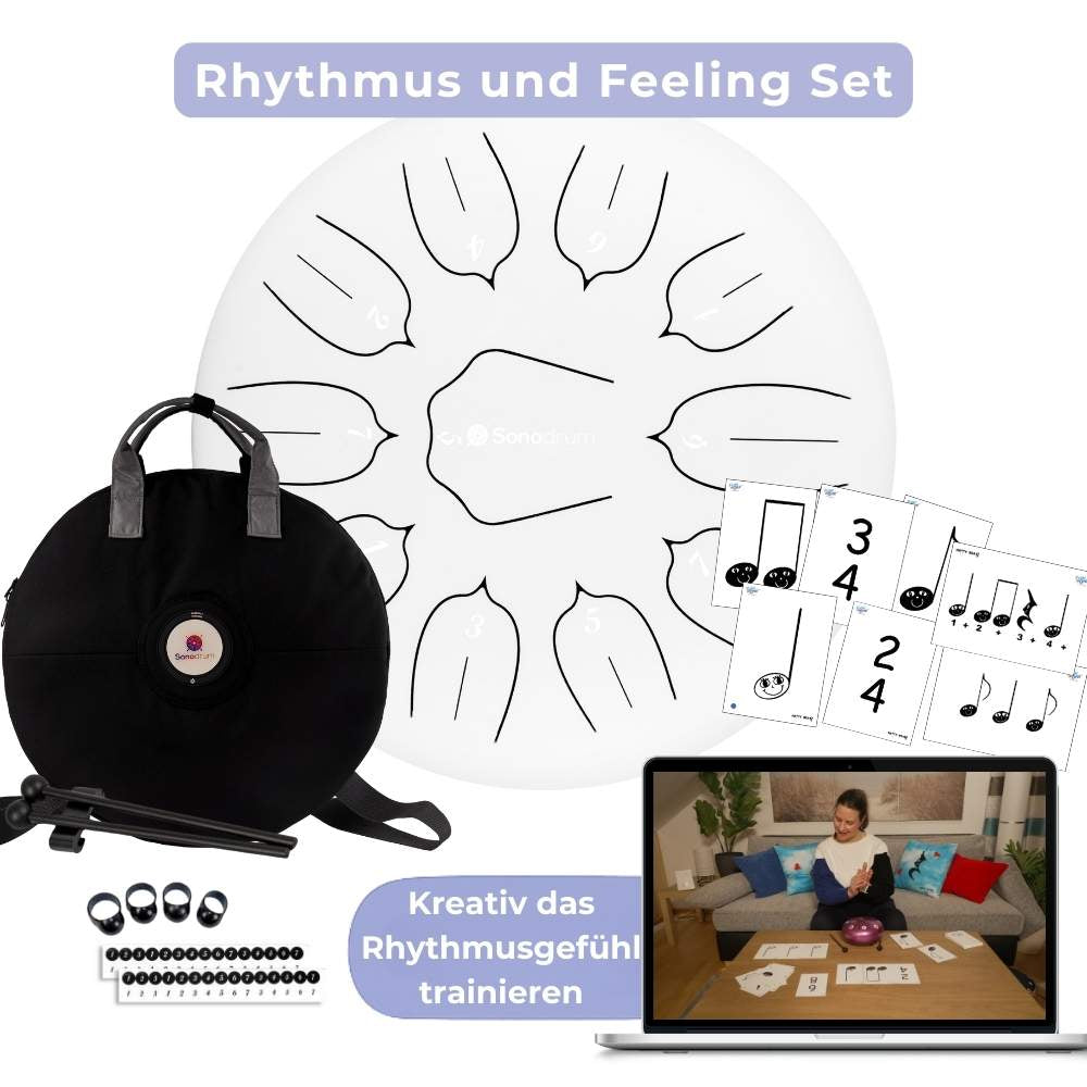Sonodrum „Standard“ 30 cm – Rhythmus & Feeling Set – 11 Zungen + Happy Beatz® Karten & Videokurs | Floh im Ohr TV4