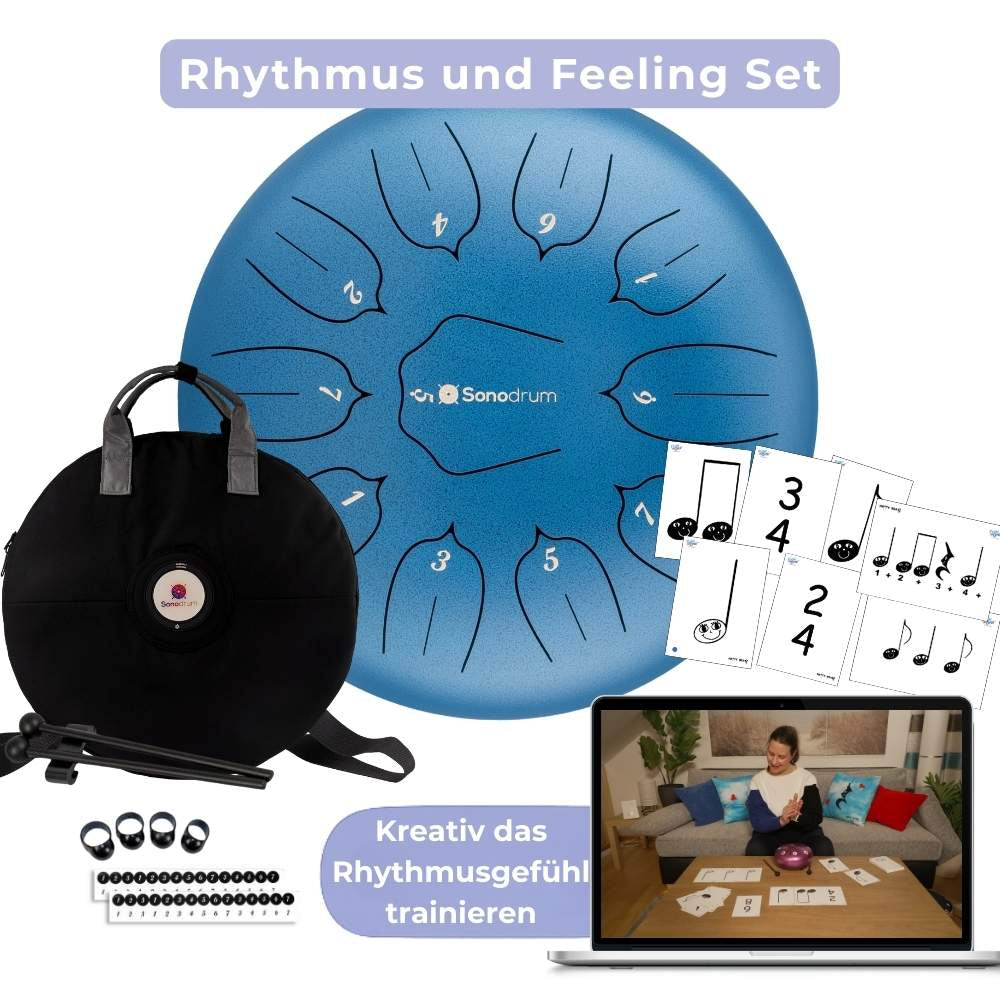 Sonodrum „Standard“ 30 cm – Rhythmus & Feeling Set – 11 Zungen + Happy Beatz® Karten & Videokurs | Floh im Ohr TV5