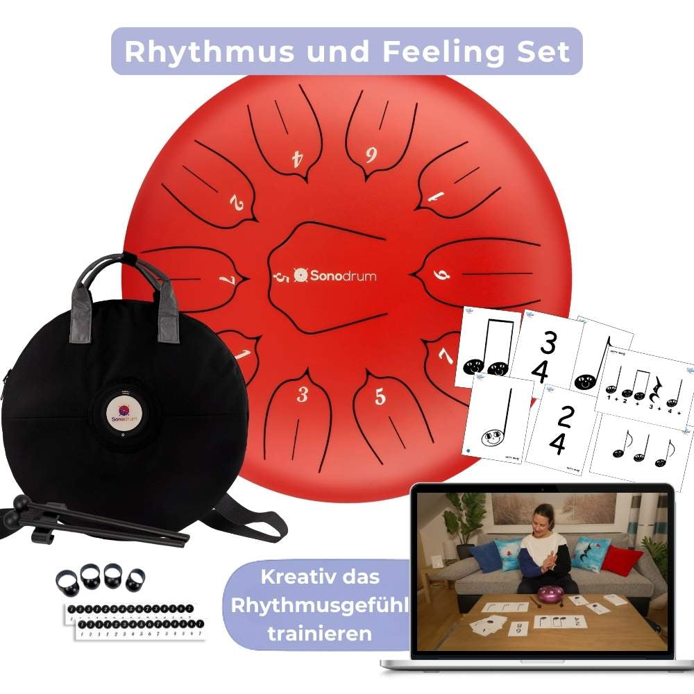 Sonodrum „Standard“ 30 cm – Rhythmus & Feeling Set – 11 Zungen + Happy Beatz® Karten & Videokurs | Floh im Ohr TV6