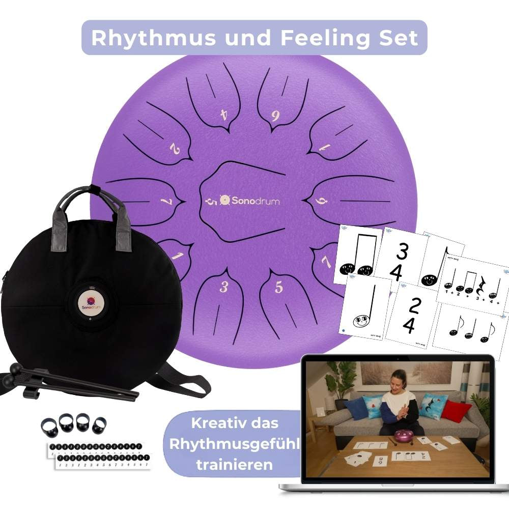 Sonodrum „Standard“ 30 cm – Rhythmus & Feeling Set – 11 Zungen + Happy Beatz® Karten & Videokurs | Floh im Ohr TV7