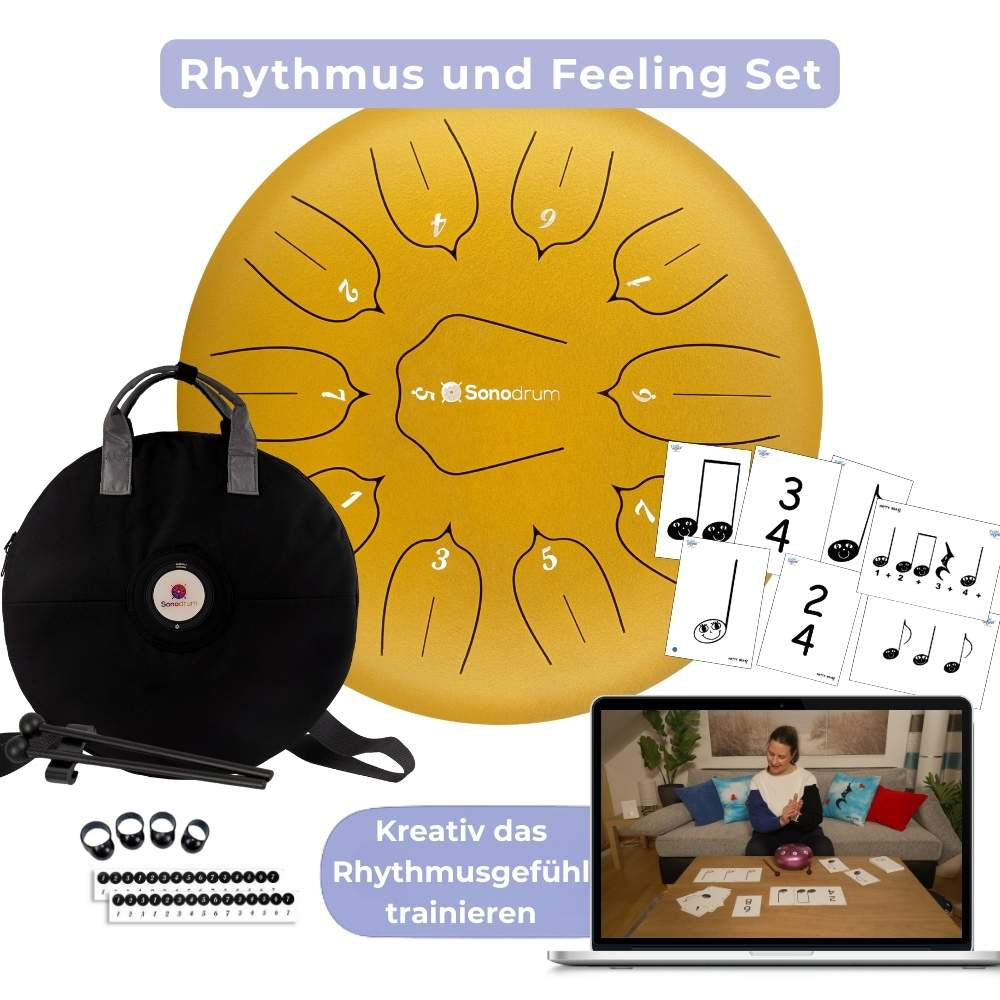 Sonodrum „Standard“ 30 cm – Rhythmus & Feeling Set – 11 Zungen + Happy Beatz® Karten & Videokurs | Floh im Ohr TV8