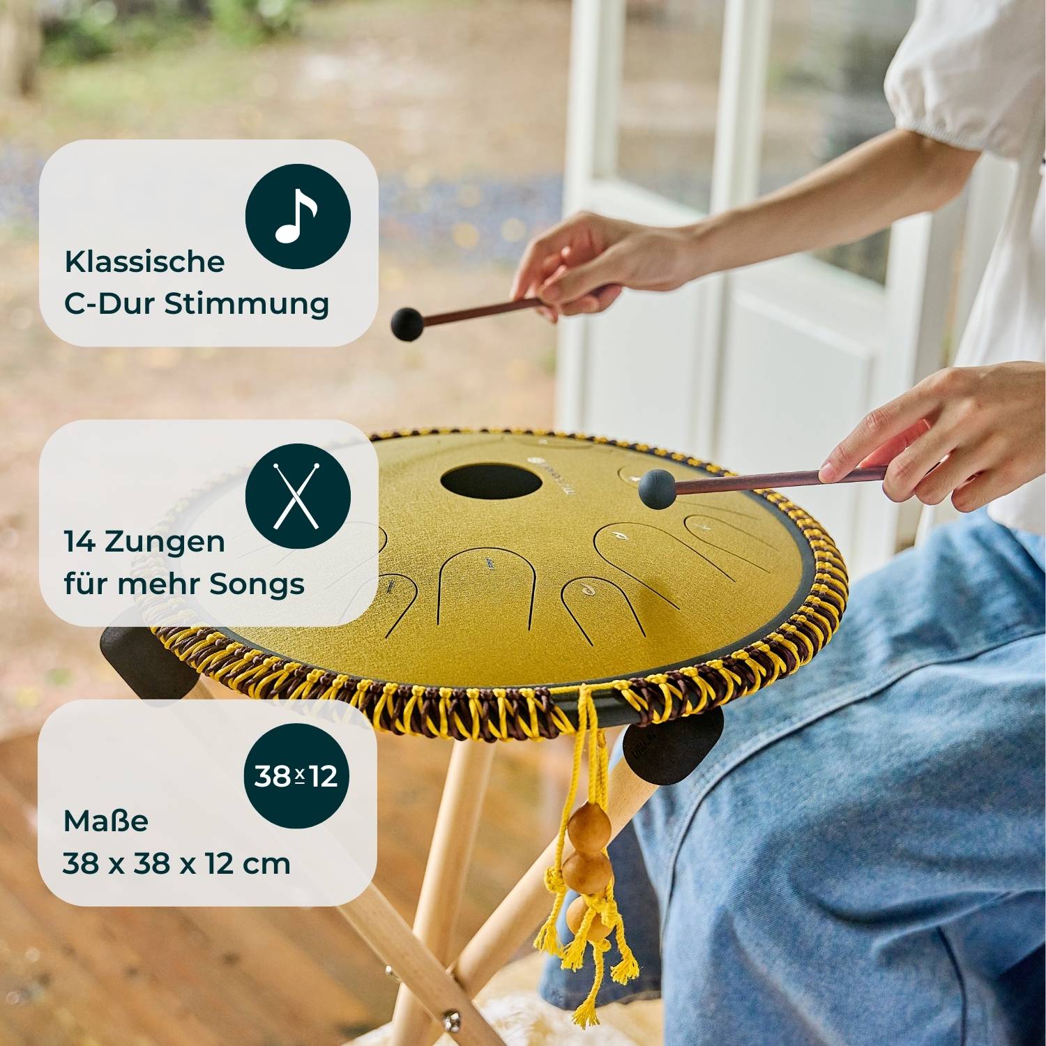 Sonodrum Stressbewältigungs Starter Set – Zungentrommel mit Tasche, Kursmaterialien und Zubehör für Stressabbau