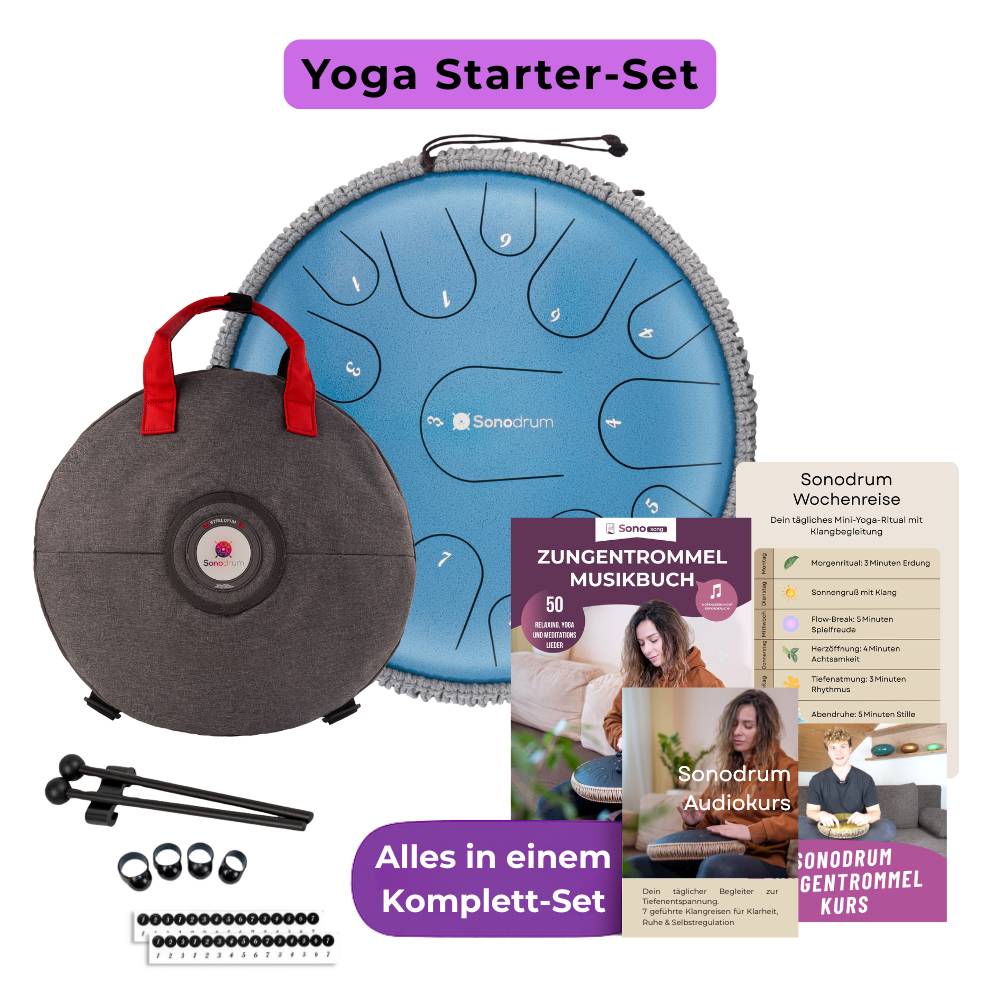 Sonodrum Yoga Starter Set – Zungentrommel mit Tragetasche, Zubehör und Kursmaterialien