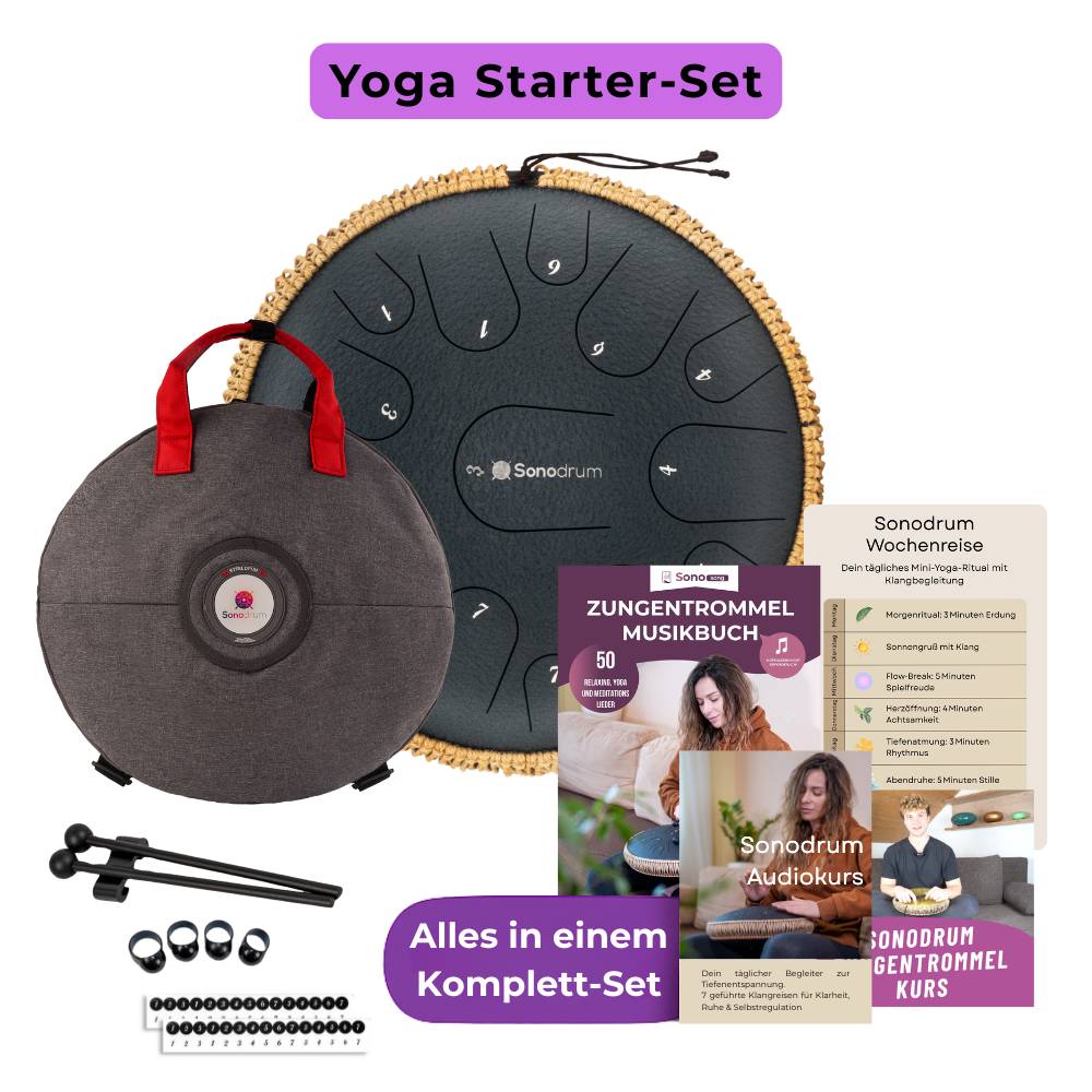Sonodrum Yoga Starter Set – Zungentrommel mit Tragetasche, Zubehör und Kursmaterialien