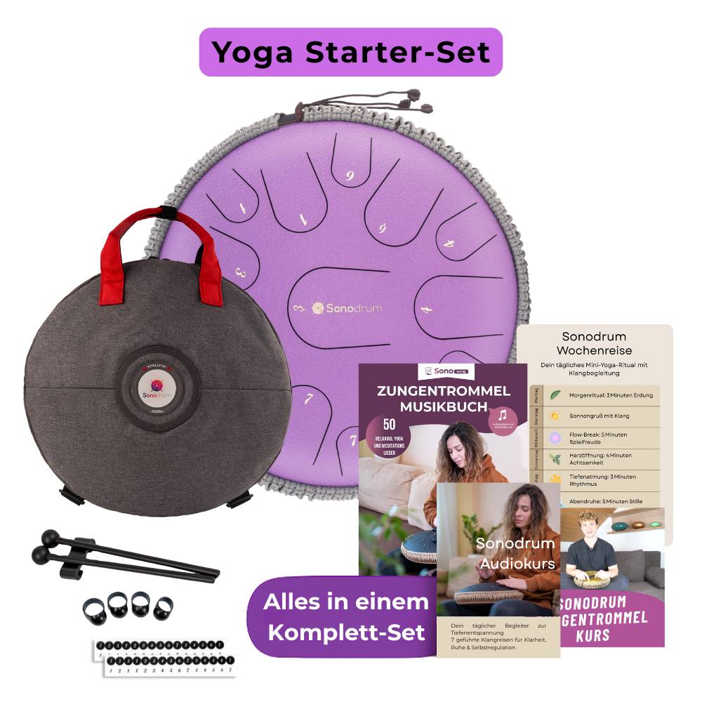 Sonodrum Yoga Starter Set – Zungentrommel mit Tragetasche, Zubehör und Kursmaterialien
