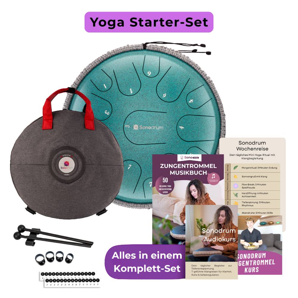 Sonodrum Yoga Starter Set – Zungentrommel mit Tragetasche, Zubehör und Kursmaterialien