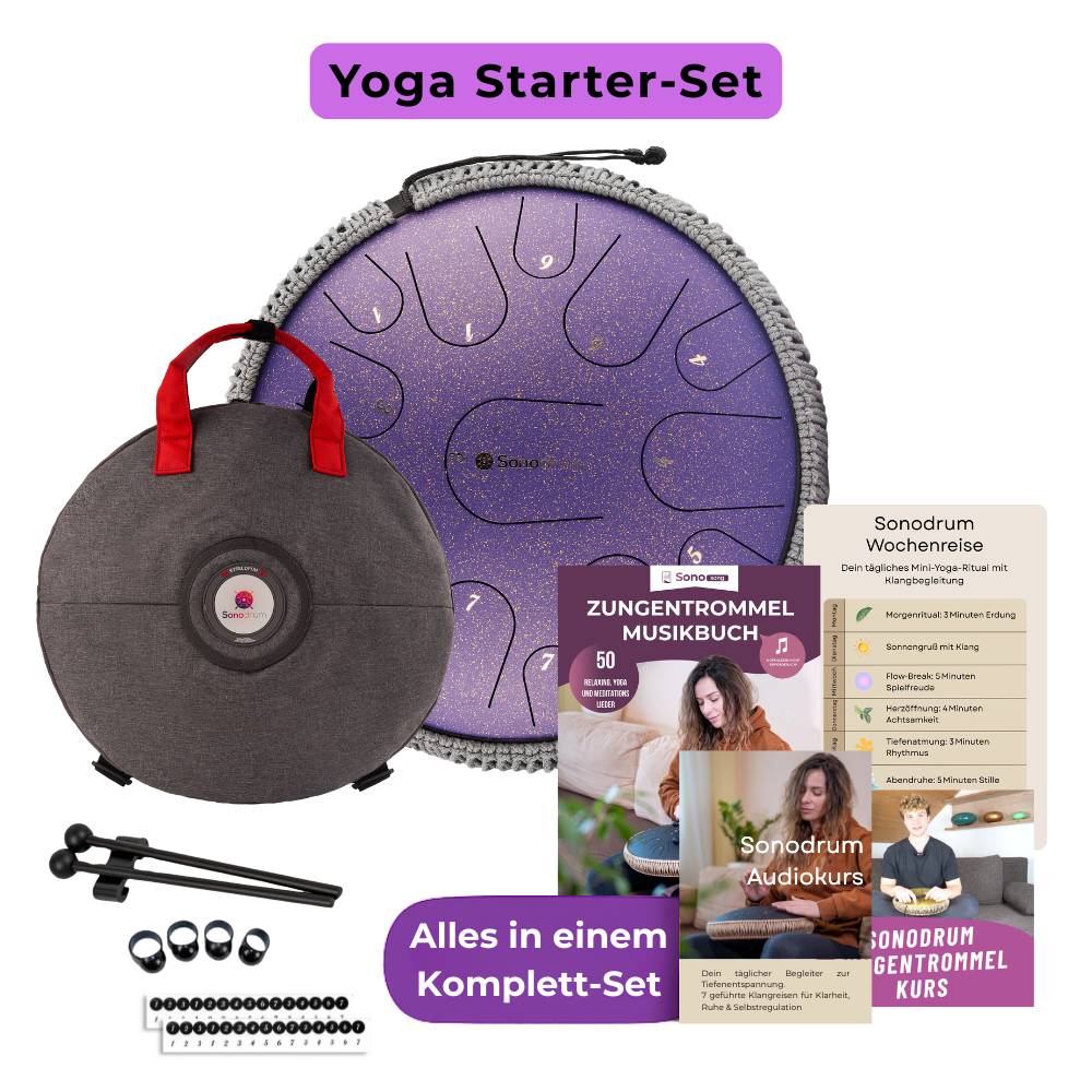 Sonodrum Yoga Starter Set – Zungentrommel mit Tragetasche, Zubehör und Kursmaterialien
