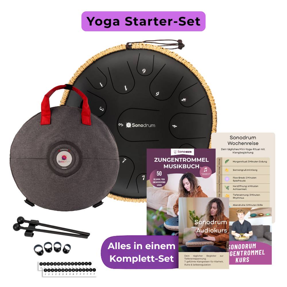 Sonodrum Yoga Starter Set – Zungentrommel mit Tragetasche, Zubehör und Kursmaterialien