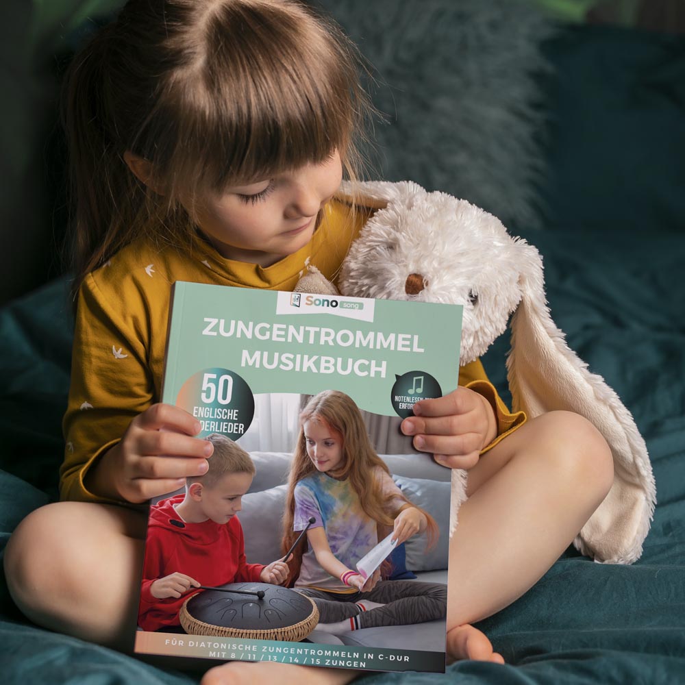 Zungentrommel Musikbuch - 50 Englische Kinderlieder - Für alle Zungentrommeln in C-Dur mit 8 / 11 / 13 / 14 / 15 Zungen - PDF zum Download