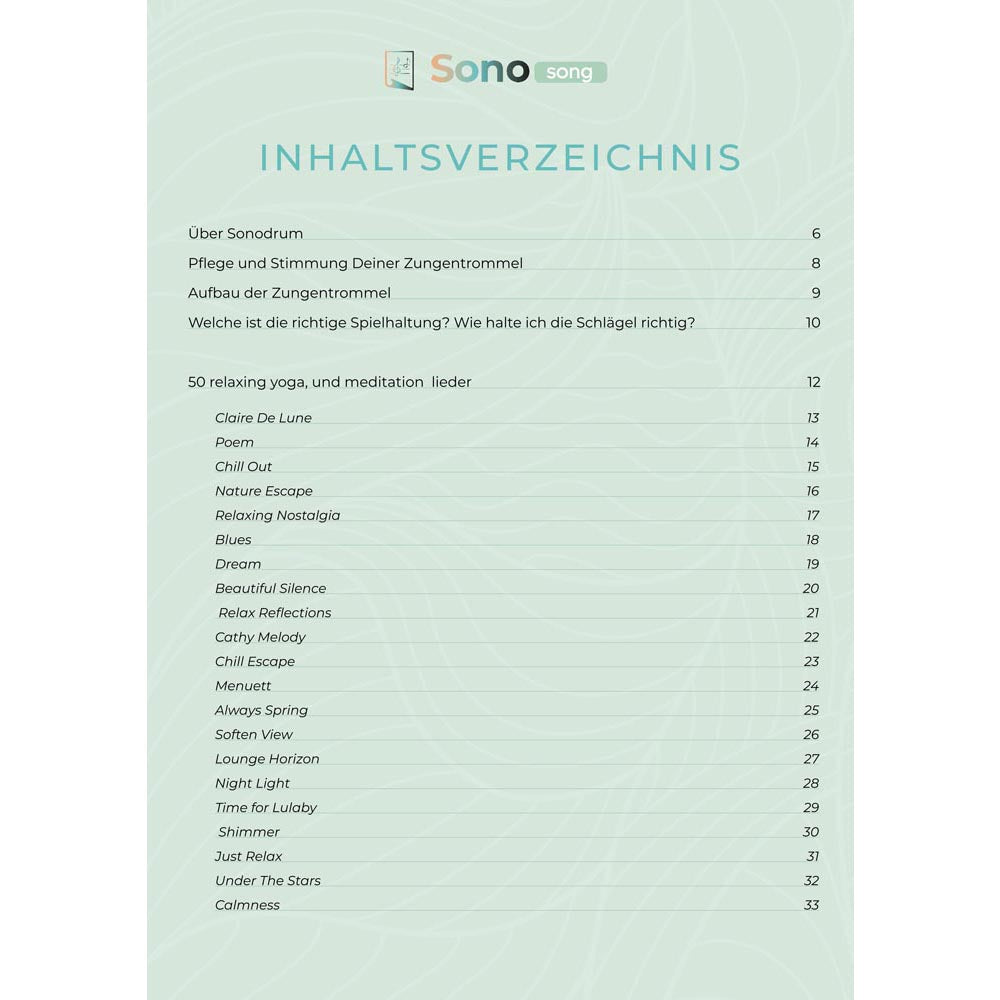 Zungentrommel Musikbuch - 50 Relaxing, Yoga, und Meditation Lieder - Für alle Zungentrommeln in D-Dur mit 8 / 11 / 13 / 14 / 15 Zungen - PDF zum Download2