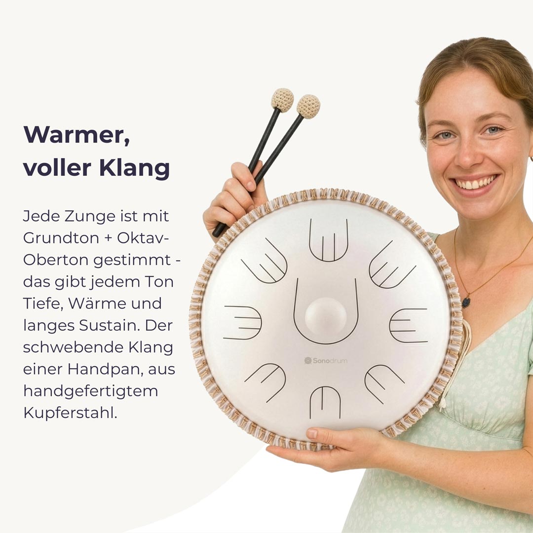 Sonodrum „Handpan Hybrid“ - handgefertigte Handpan-Alternative - 35,5cm - 9 Zungen - D-Kurd