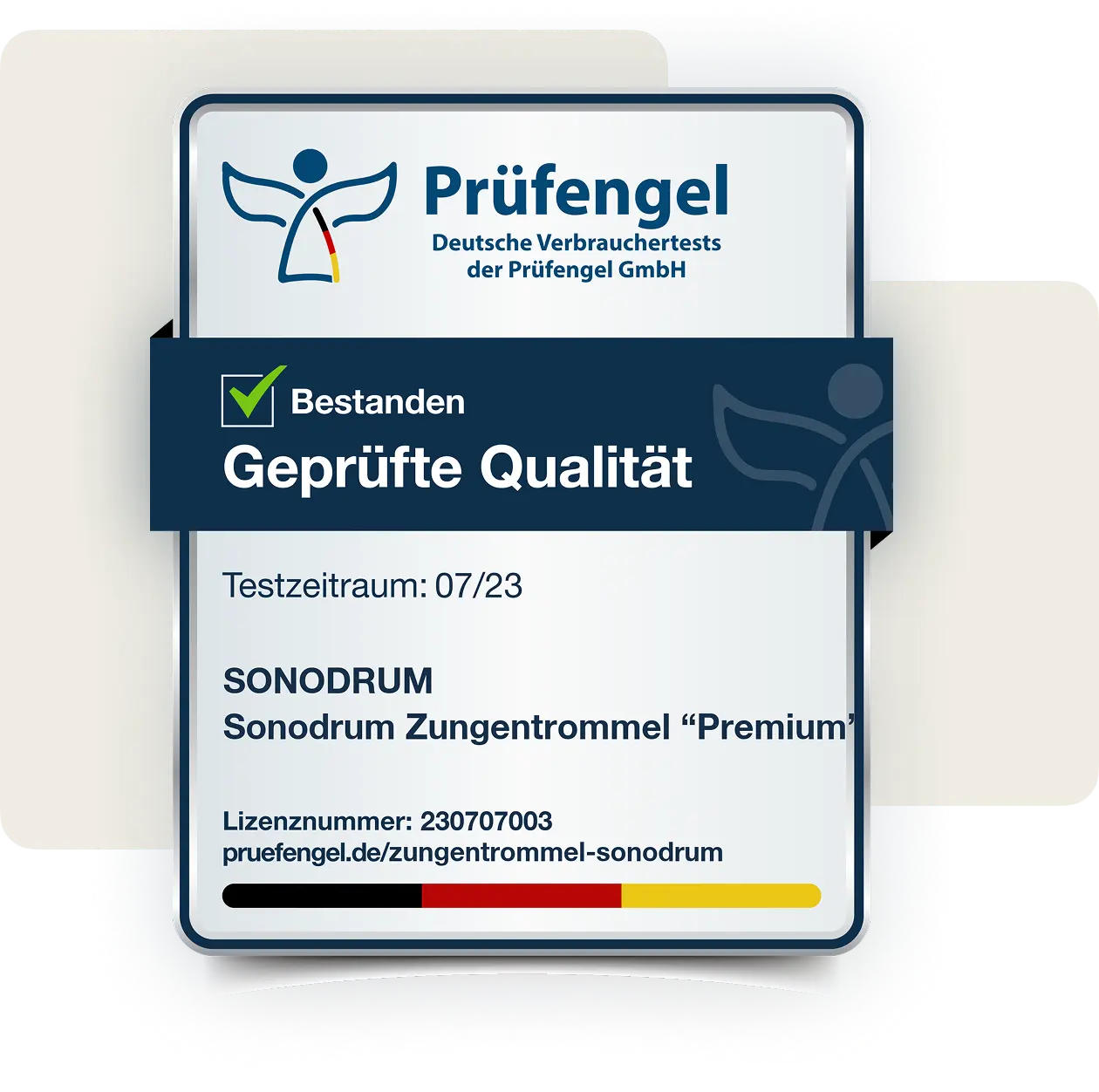 Sonodrum Zungentrommel Prüfsiegel von Prüfengel - geprüfte Qualität