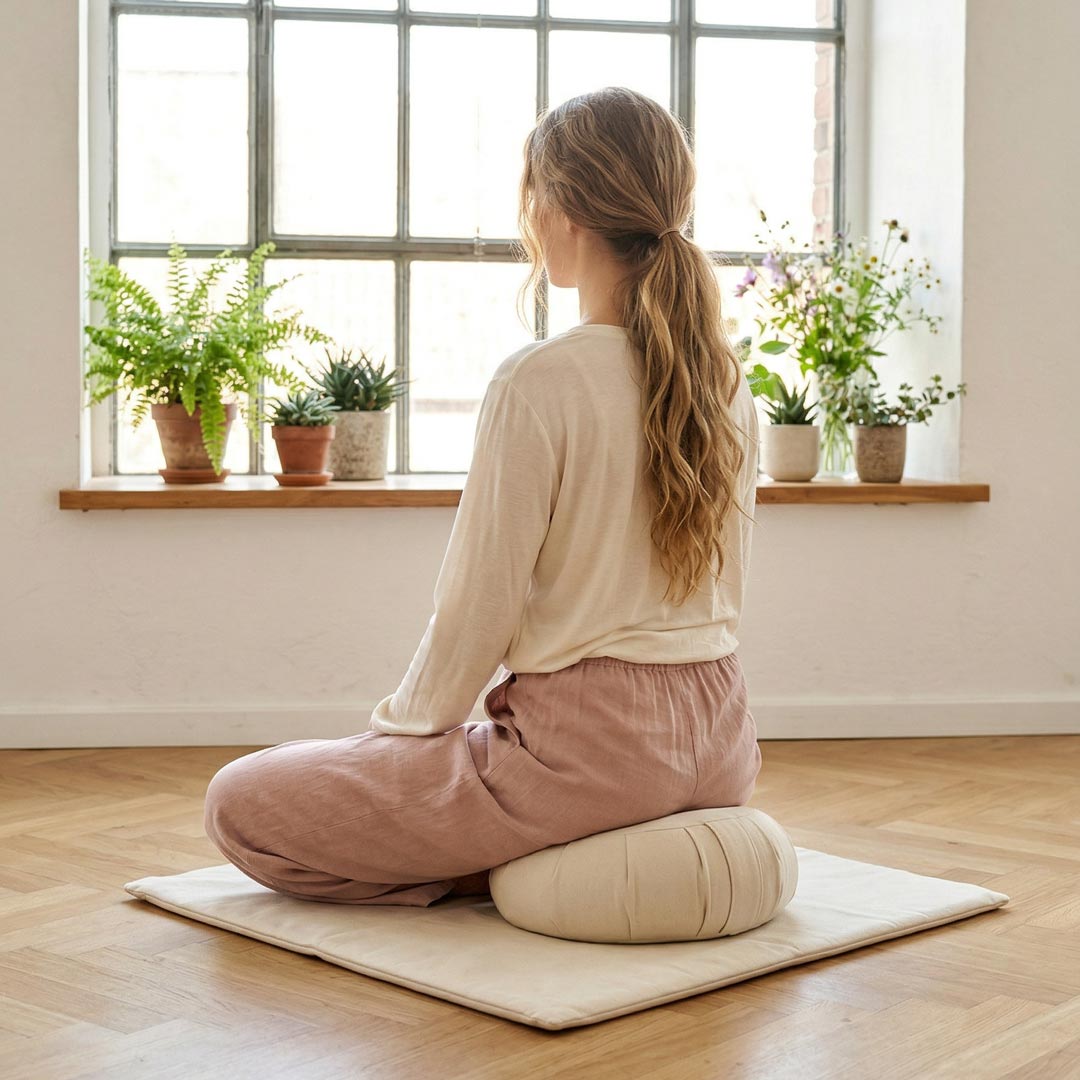 frau meditiert auf sonodrum meditationskissen