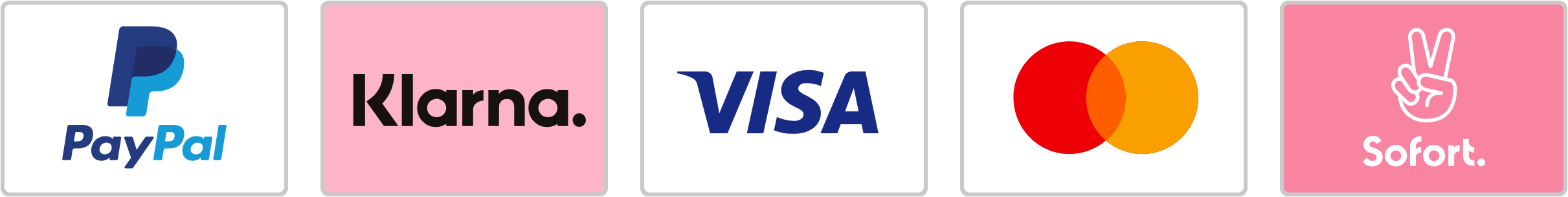 Zahlungsarten: PayPal, Klarna, VISA, Mastercard, Sofort