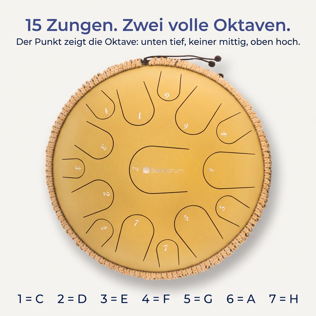 Sonodrum Zungentrommel - "Premium" - Handgefertigt - 35,5cm - 15 Zungen - C-Dur