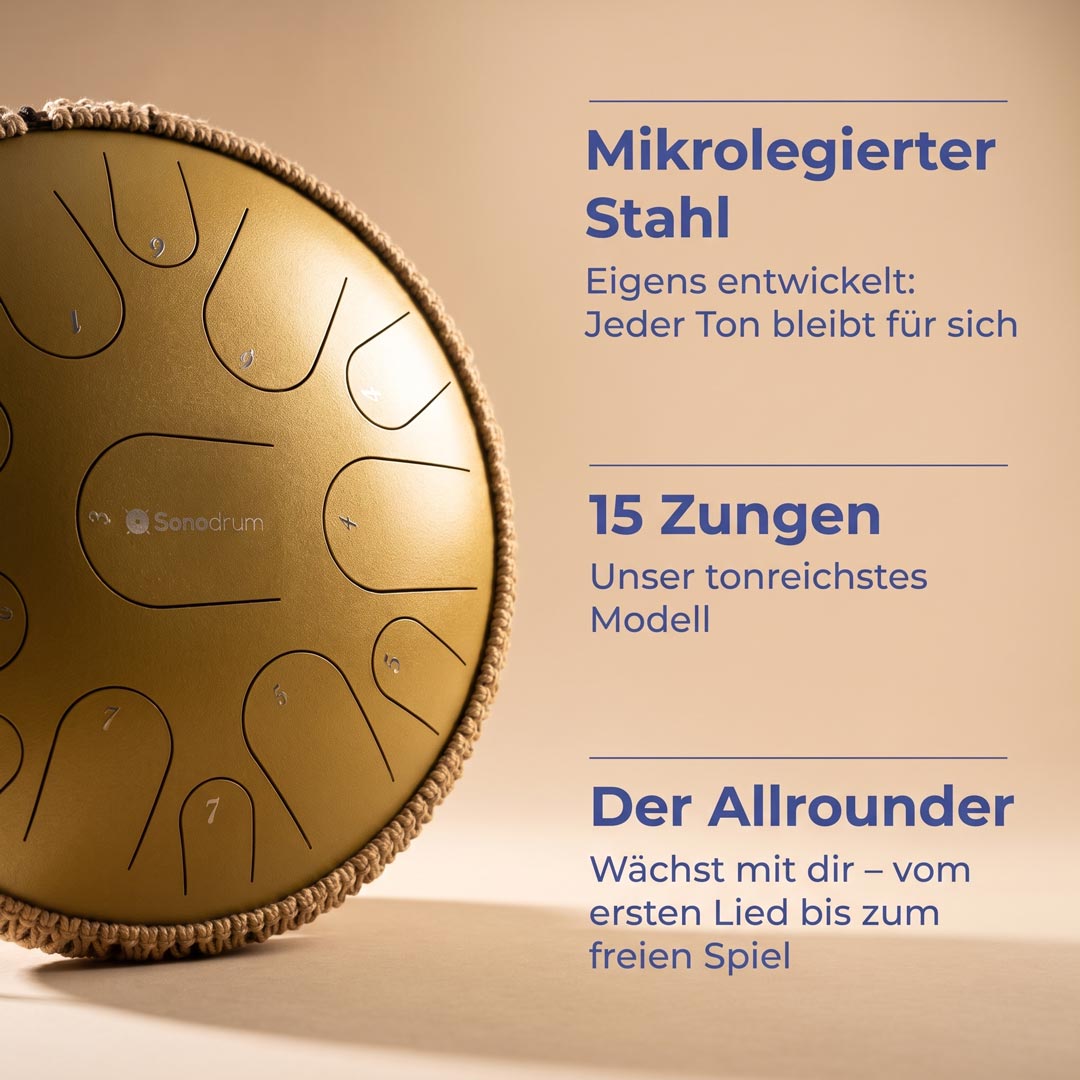Sonodrum Zungentrommel - "Premium" - Handgefertigt - 35,5cm - 15 Zungen - C-Dur